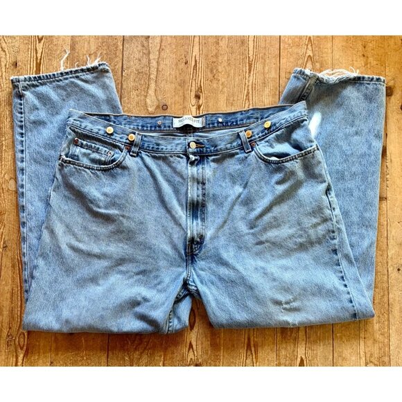 Levis 550 Jeans Relaxed Fit Pockets Denim Blue Distressed 46x32 fit 46x30 #c - Picture 1 of 7